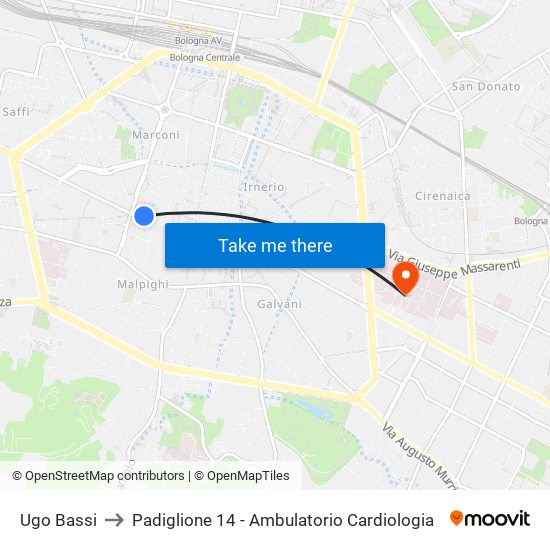 Ugo Bassi to Padiglione 14 - Ambulatorio Cardiologia map