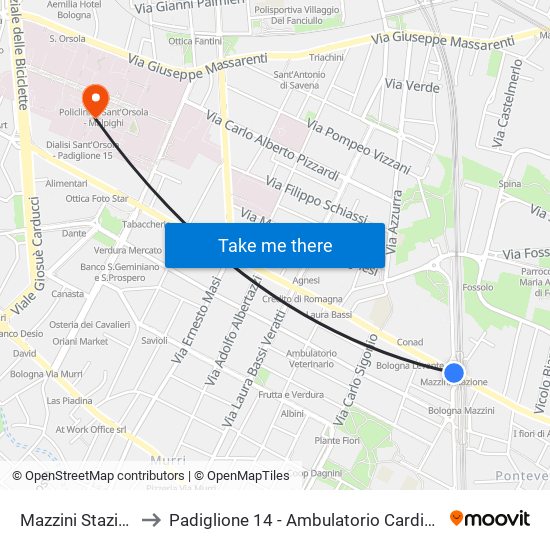 Mazzini Stazione to Padiglione 14 - Ambulatorio Cardiologia map