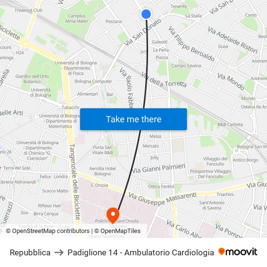 Repubblica to Padiglione 14 - Ambulatorio Cardiologia map