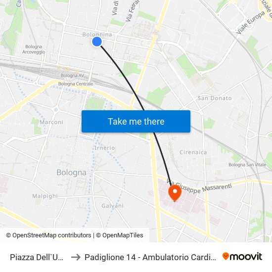 Piazza Dell`Unita` to Padiglione 14 - Ambulatorio Cardiologia map