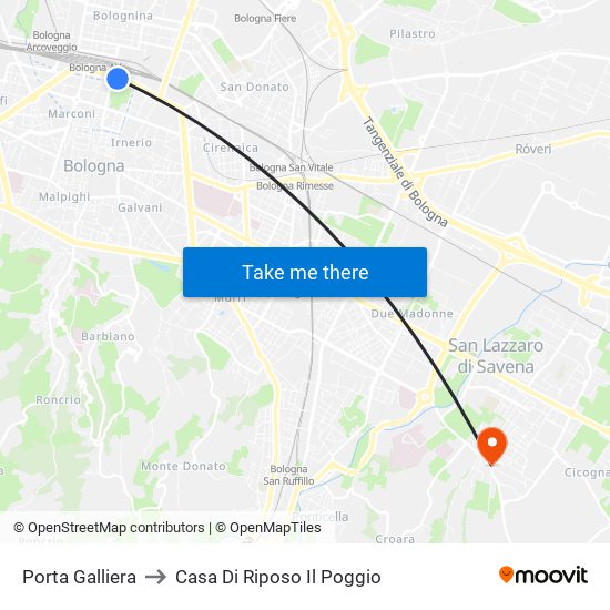 Porta Galliera to Casa Di Riposo Il Poggio map