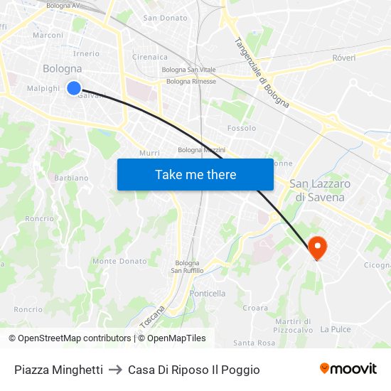 Piazza Minghetti to Casa Di Riposo Il Poggio map