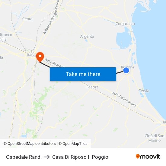 Ospedale Randi to Casa Di Riposo Il Poggio map