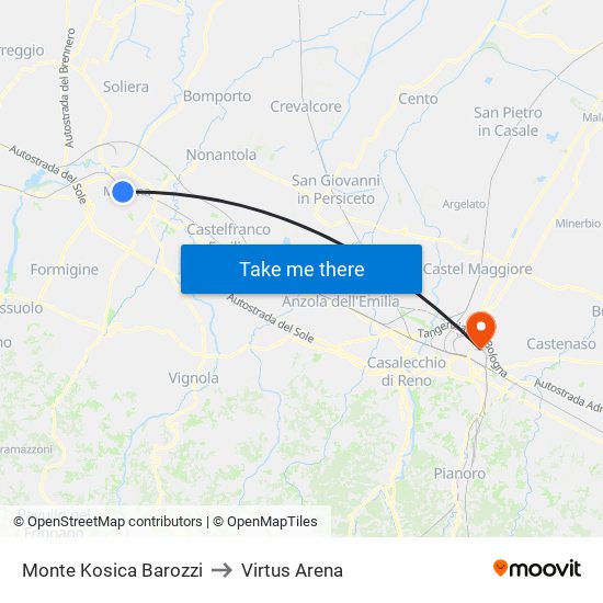 Monte Kosica Barozzi to Virtus Arena map