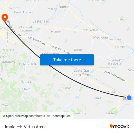 Imola to Virtus Arena map
