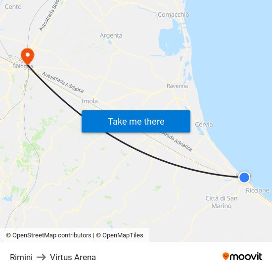 Rimini to Virtus Arena map