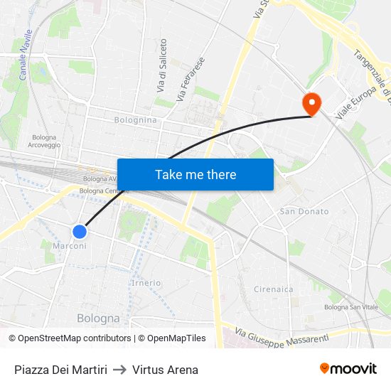 Piazza Dei Martiri to Virtus Arena map