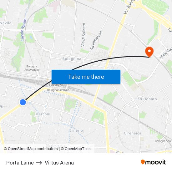 Porta Lame to Virtus Arena map