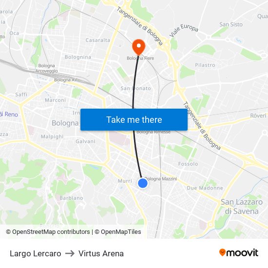 Largo Lercaro to Virtus Arena map