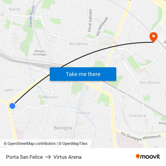 Porta San Felice to Virtus Arena map