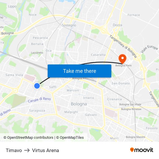 Timavo to Virtus Arena map