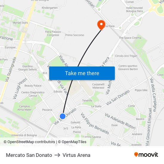 Mercato San Donato to Virtus Arena map