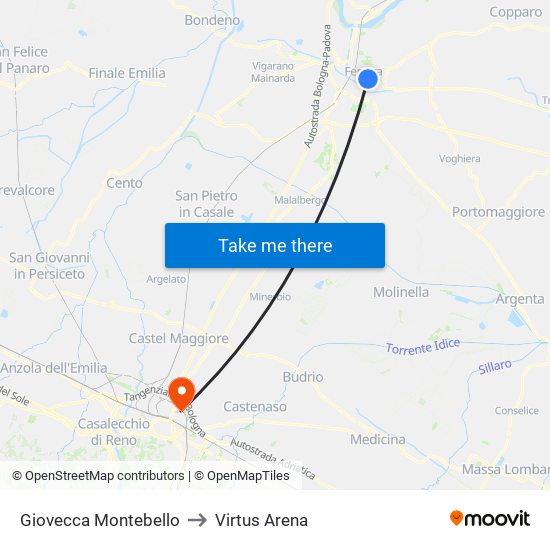 Giovecca Montebello to Virtus Arena map