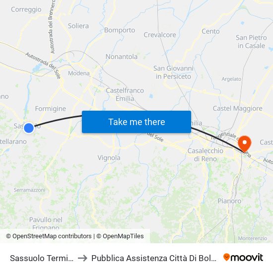 Sassuolo Terminal to Pubblica Assistenza Città Di Bologna map