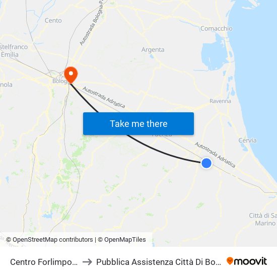 Centro Forlimpopoli to Pubblica Assistenza Città Di Bologna map