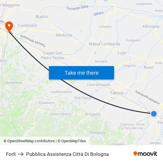 Forlì to Pubblica Assistenza Città Di Bologna map