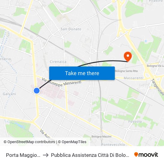 Porta Maggiore to Pubblica Assistenza Città Di Bologna map