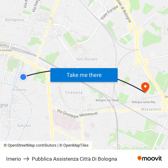 Irnerio to Pubblica Assistenza Città Di Bologna map