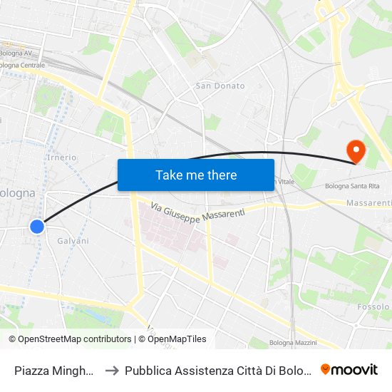 Piazza Minghetti to Pubblica Assistenza Città Di Bologna map