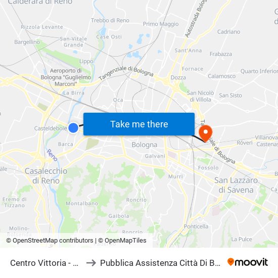 Centro Vittoria - Mast to Pubblica Assistenza Città Di Bologna map