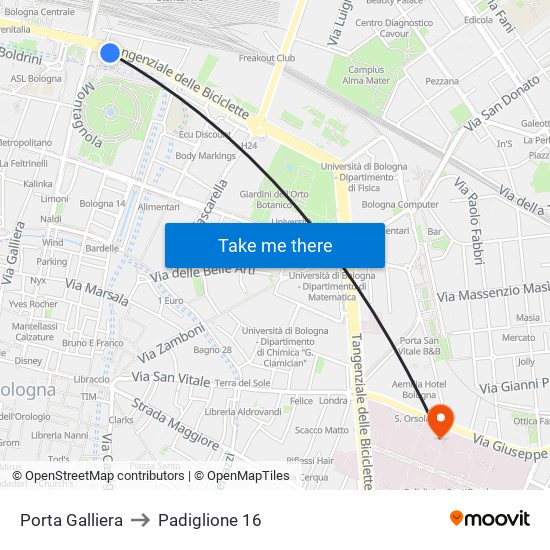 Porta Galliera to Padiglione 16 map