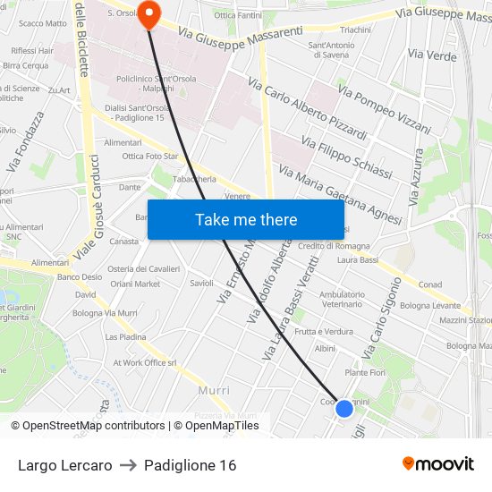 Largo Lercaro to Padiglione 16 map