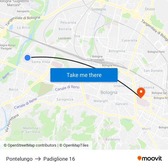 Pontelungo to Padiglione 16 map