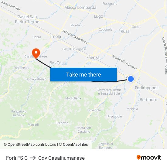 Forli FS C to Cdv Casalfiumanese map