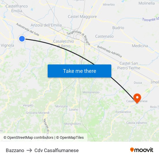 Bazzano to Cdv Casalfiumanese map