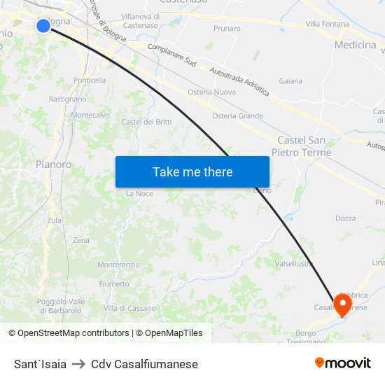 Sant`Isaia to Cdv Casalfiumanese map