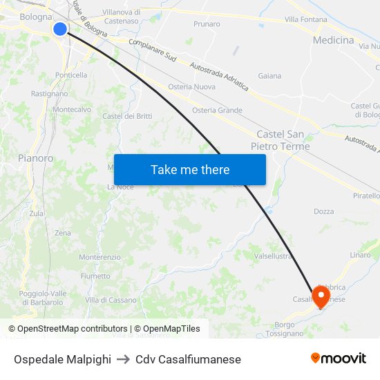 Ospedale Malpighi to Cdv Casalfiumanese map