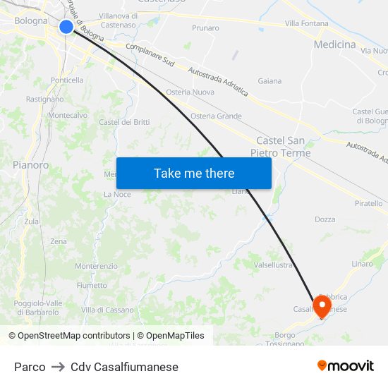 Parco to Cdv Casalfiumanese map