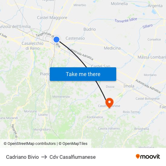 Cadriano Bivio to Cdv Casalfiumanese map