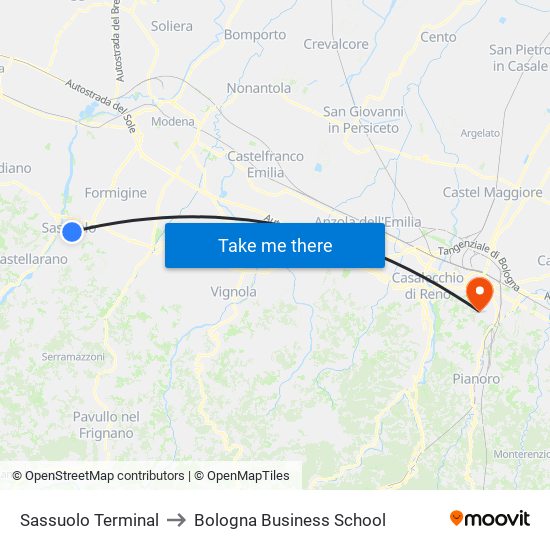 Sassuolo Terminal to Bologna Business School map