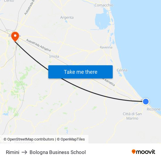 Rimini to Bologna Business School map