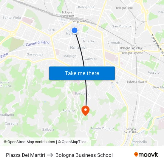 Piazza Dei Martiri to Bologna Business School map