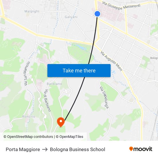 Porta Maggiore to Bologna Business School map