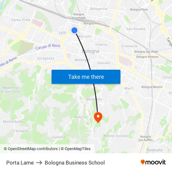 Porta Lame to Bologna Business School map