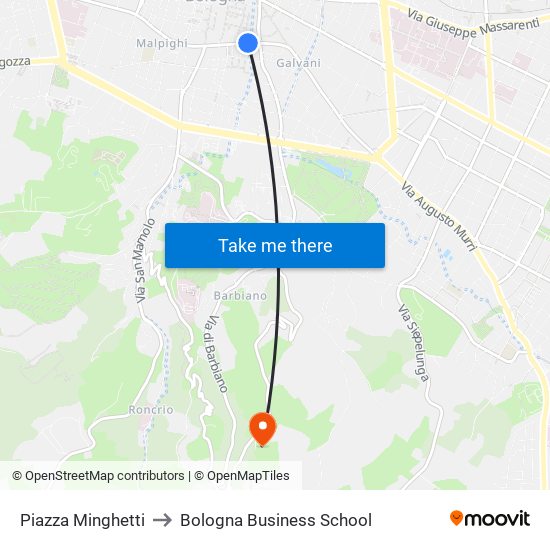 Piazza Minghetti to Bologna Business School map