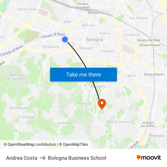 Andrea Costa to Bologna Business School map