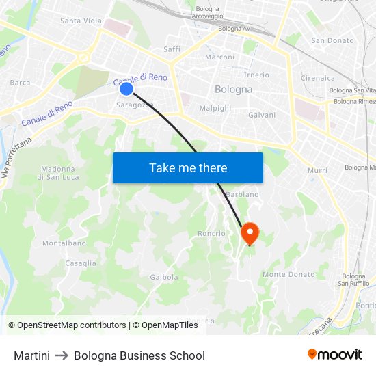 Martini to Bologna Business School map