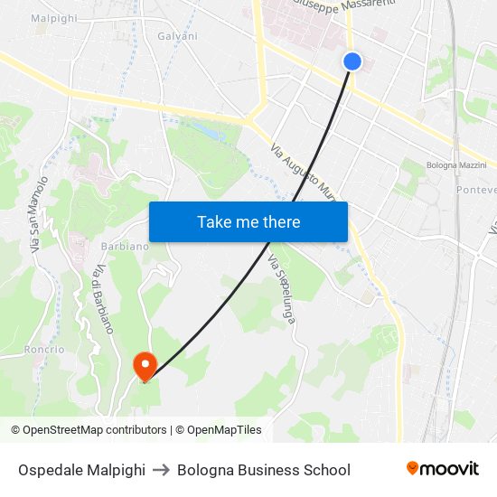 Ospedale Malpighi to Bologna Business School map