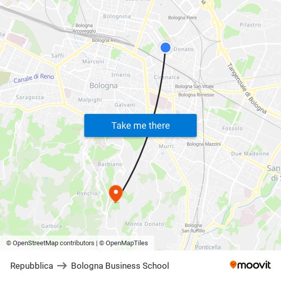 Repubblica to Bologna Business School map