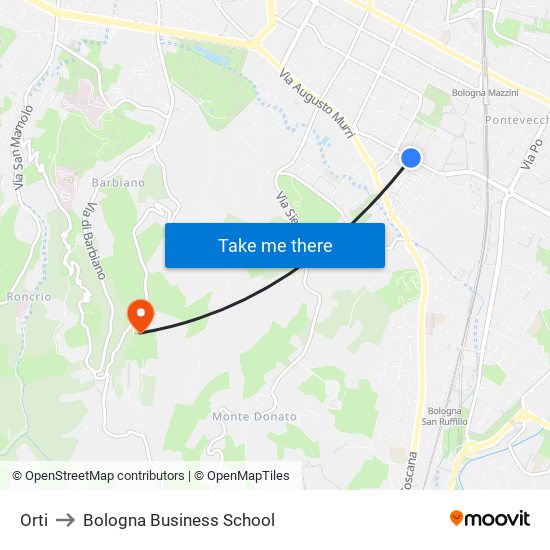 Orti to Bologna Business School map