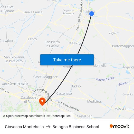 Giovecca Montebello to Bologna Business School map