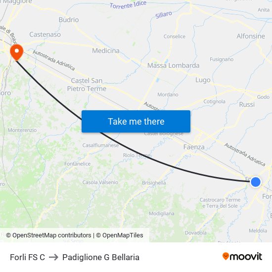 Forli FS C to Padiglione G Bellaria map
