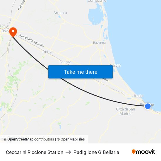 Ceccarini Riccione Station to Padiglione G Bellaria map