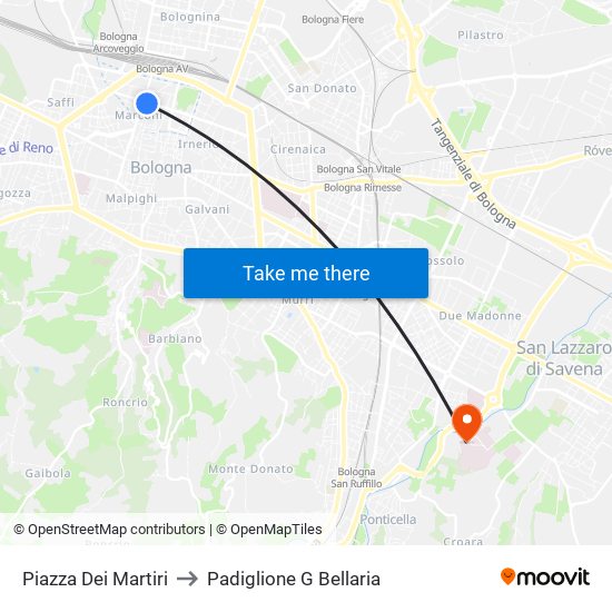 Piazza Dei Martiri to Padiglione G Bellaria map