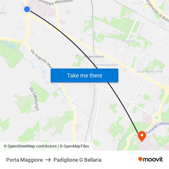 Porta Maggiore to Padiglione G Bellaria map