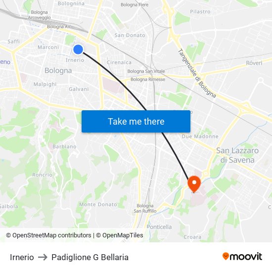 Irnerio to Padiglione G Bellaria map